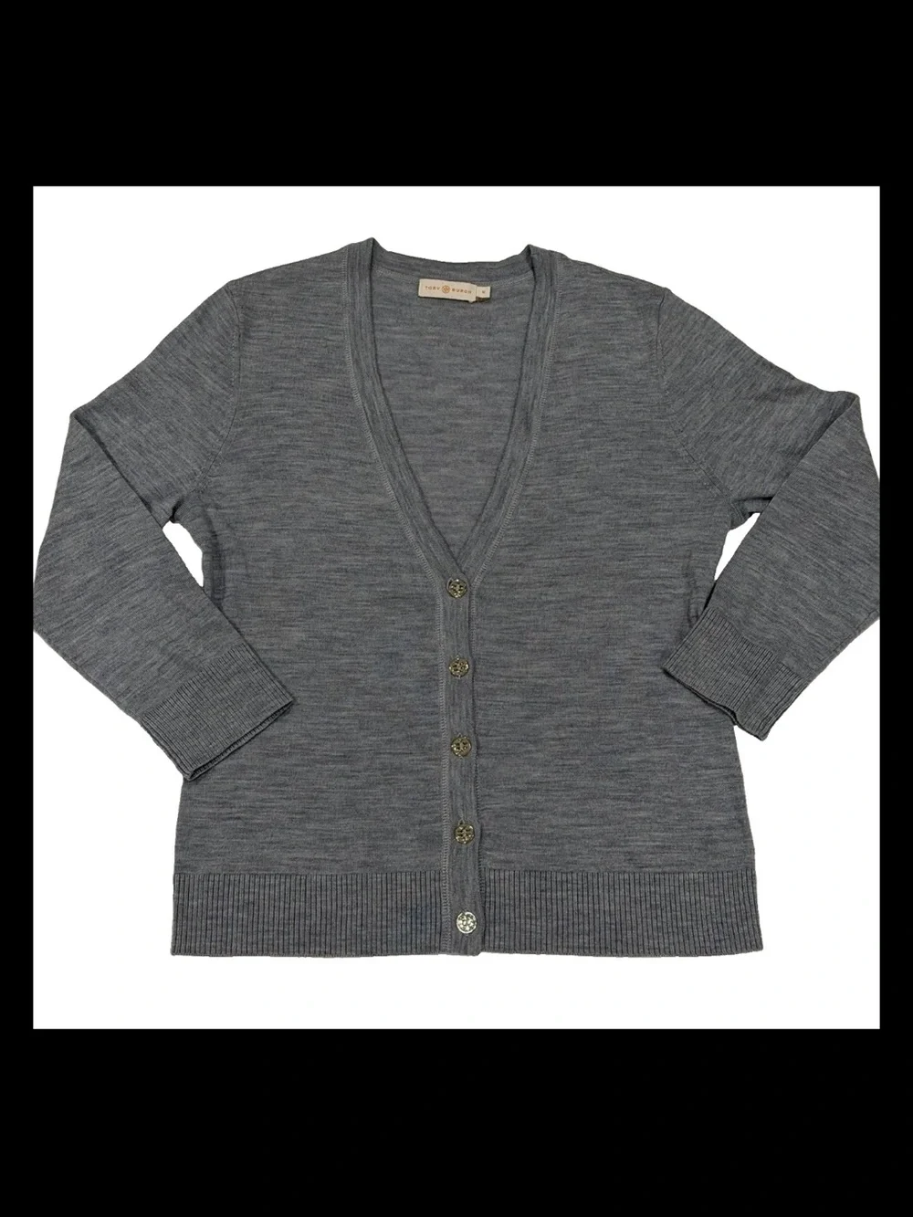 Tory Burch Merino Wool Cardigan Gray Quiet‎ Luxury Preppy Old Money Women's M